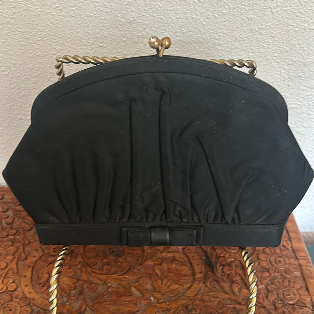 Vintage 50’s L & M Black Clutch with Bow Accent & Rhinestone Clasp